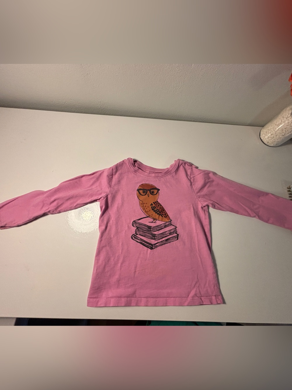 Tea Collection Pink Long-Sleeve Tee with Owl on Books